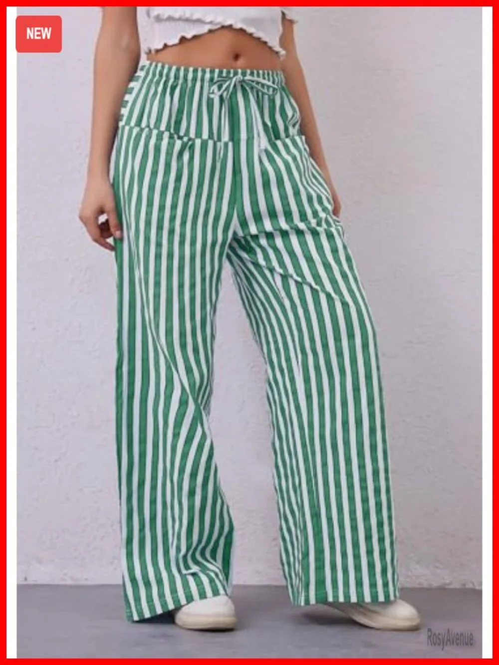 Women Drawstring Striped Wide Leg Lounge Pants with Pockets